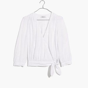 madewell white linen wrap surplice top/blouse